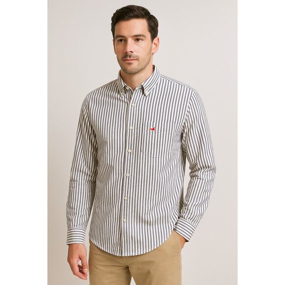 Hollister Men’s Pinstripe Heavy Cotton Button-Down Shirt Classic Coastal Prep M - Picture 1 of 9